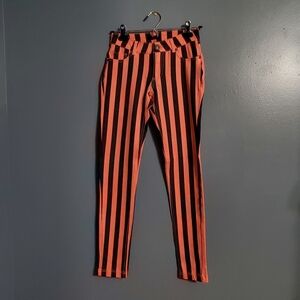 Iris Los Angeles Coral Peach Black Striped Legging Pants Size Small Goth